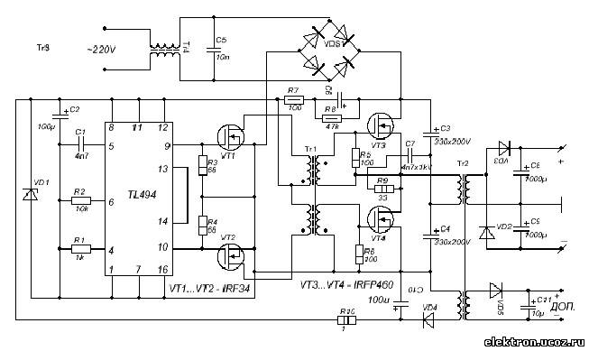 Схемы импульсных блоков питания на базе tl494